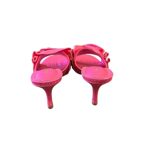Larroudé Colette Ruffled High Stiletto Heel Sandals Ariana Magenta NEW Size 6.5